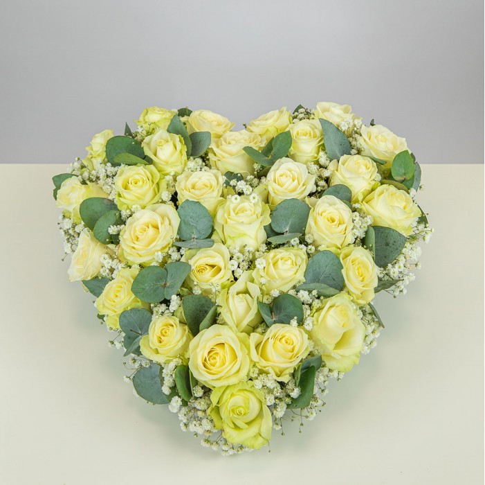 Achat composition florale coeur roses blanches - Commande & Livraison